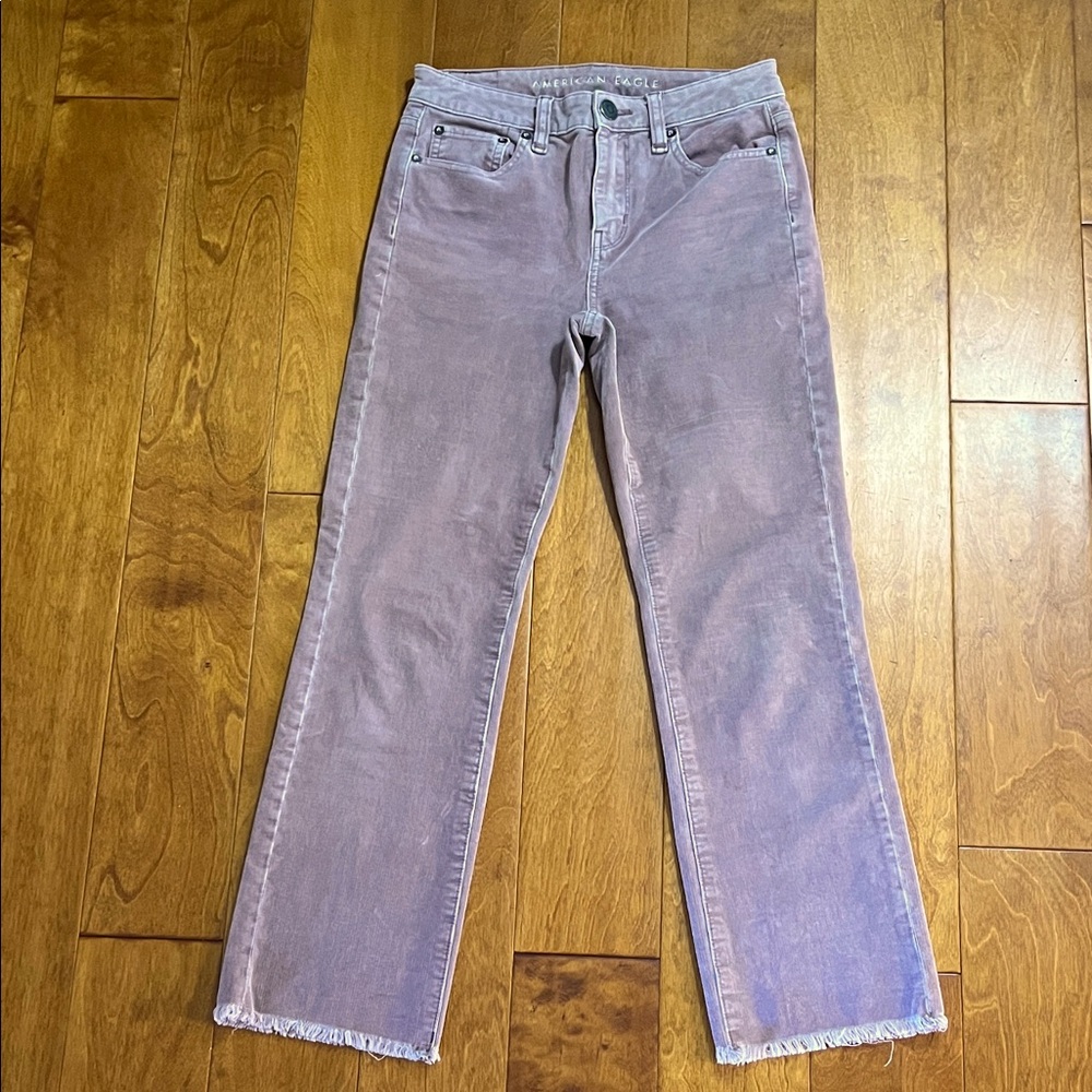 American Eagle Super Stretch Lavender Corduroy Hi-Rise Crop Flare Jeans Size 2